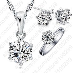 Silver Platinum Plated Gift Necklace Women Birthday Wife Wedding Bridal Ring