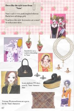 an info sheet with many different items on the page, including purses and necklaces