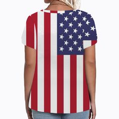 Women's Flag Top  Independence Day American Flag Print Short Sleeve V-Neck T-Shirt Cheap Clothing, American Flag Print, Spring Outfits Women, Women T Shirts, Cheap Clothes, Clothing Women, Shirt Outfit, Printed Shorts, Independence Day