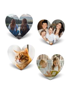 four heart shaped photos are shown in the shape of hearts with an image of a cat