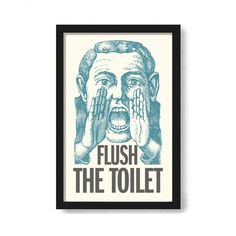 a blue and white poster with the words brush your teeth on it's face