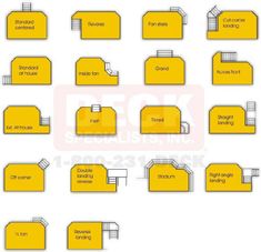 a set of yellow labels with the names and numbers for each item on them,