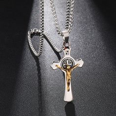 SPECIFICATIONS Shape\pattern: Cross Shape: Cross Pendant Size: 51mm*32mm Necklace Type: Pendant Necklaces Material: 316L stainless steel Material: Metal Item Type: Necklaces Chain Type: Link Chain Chain Length: 60cm Inri Jesus, Jesus Cross Necklace, Necklace Chain Types, Crucifix Necklace, Catholic Jewelry, Jesus Cross, Jesus On The Cross, Religious Jewelry, Engagement Anniversary