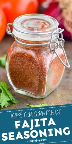 a jar filled with spices sitting on top of a table