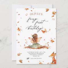 Fall Fairy and Fox First Birthday Invitation Editable Blank Fox First Birthday, October Birthdays, Fall Fairy, Baby Birthday Themes, Twin First Birthday, Autumn Fairy, First Birthday Themes