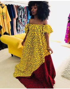 Ankara Prom Dress, Prom Dress African, African Print Maxi Dress, Ankara Maxi Dress, Yellow Outfits, African Party Dresses, African Prom Dresses, Diva Style, African Wedding Dress