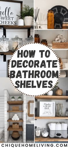 A simple way to add a stylish flair to your bathroom without breaking the bank is by decorating the shelfHere are 15 bathroom shelf decor ideas to... Decorate Bathroom Shelves, Shelves Behind Toilet, How To Decorate Bathroom, Bathroom Shelf Decor Ideas, Built In Shelf Decor, Open Shelving Decor, Decorating Bathroom Shelves, Decorate Bathroom, Wooden Bathroom Shelves