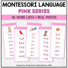 four pink words and pictures for the word list