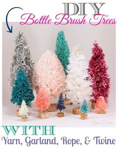 crochet christmas trees with yarn garland, rope and twine are featured in this ad