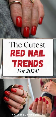 Nails For Christmas Short, Pretty Red Nails, Red Nails For Christmas, Colored French Nails, Gold Sparkle Nails, Cute Red Nails, Short Almond Shaped Nails, Short Red Nails, Xmas Nail Designs