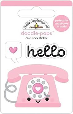 a pink phone sticker with the word hello written on it's front and side