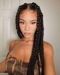 Protective Hairstyles For White Women, Dominican Braids, Braids For Hispanic Women, Braids On Fine Hair, Native Braids, Jumbo Goddess Braids, Thick Box Braids, Big Box Braids Hairstyles, Cute Box Braids Hairstyles