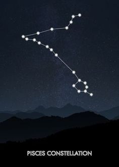 the zodiac sign pisces constellation on a night sky with mountains in the background