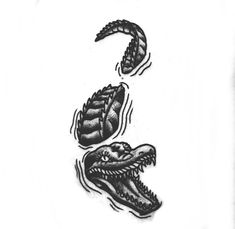 an alligator's teeth and tail are depicted in this black and white tattoo design