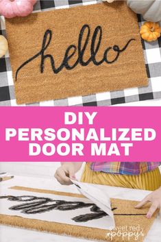 diy personalized door mat with the word hello on it