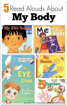 five children's books with the title 5 read alouds about my body