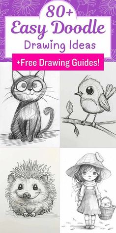 Looking for easy doodle ideas and inspiration? Look no further! This post is packed with 80+ simple doodle drawing ideas perfect for beginners, along with free printable templates to get you started. Whether you're looking for a way to de-stress, unleash your creativity, or simply have some fun, doodling is the answer! Unique Things To Draw Sketch, Simple Drawing Prompts, Idea For Drawing Easy, Drawing For Journal Doodles, Drawing And Sketching, Fun Things To Doodle When Bored, Drawing Reference Beginners, Super Cool Drawing Ideas, Cool Signs To Draw