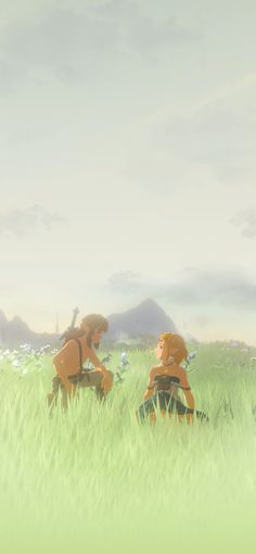 Zelda and Link sitting on a field. Link And Zelda Wallpaper, Zelda Phone Wallpaper, Tears Of The Kingdom Link, Link And Zelda, Zelda Tears Of The Kingdom, Wallpaper For Phone, Tears Of The Kingdom