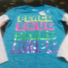 Size 8 Long Sleeve Girls Shirt Blue Long Sleeve T-shirt For School, Cute Long Sleeve Blue Tops, Fun Blue Tops For School, Fun Blue Long Sleeve T-shirt, Blue Letter Print Top For School, Blue Letter Print Tops For School, Playful Blue Top With Letter Print, Playful Long Sleeve Blue T-shirt, Light Blue Tops For School In Spring