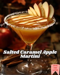 the salted caramel apple martini is garnished with cinnamon