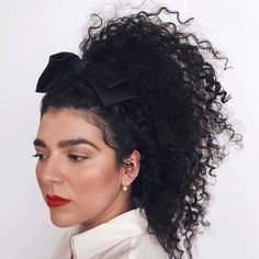 37 Ponytail Hairstyles Perfect For Upping Your Hair Game In 2023 Curly Hair Tutorial, Ribbon Hairstyle, Wavy Curly Hair