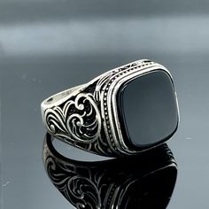 Men Black Onyx Signet Ring , Minimal Onyx Wedding Ring For Men , Square Onyx Ring , 925k Sterling Silver Ring , Father Day ,Gift For Him ★Item Details * Gender : Male / Female * Material : 925K Sterling Silver * Total weight : 10 Grams * Gemstone : Onyx Stone ✔ Ready to Ship in 1-2 Business Days .. ✔ Shipped to the Worldwide 1-5 business days with free shipping... ✔ The product will be sent to you with a handmade wooden box to avoid any damage during shipping... ✔ Visit our store, browse other M Classic Adjustable Black Enamel Rings, Classic Black Engraved Promise Ring, Silver Rings With Black Enamel For Wedding, Classic Black Sterling Silver Engraved Ring, Silver Wedding Ring With Black Enamel, Formal Onyx Rings Stamped 925, Black Sterling Silver Engraved Ring For Wedding, Black Sterling Silver Engraved Wedding Ring, Black Engraved Signet Ring For Wedding