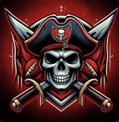 a pirate skull with two crossed swords on it's head, and the other one has