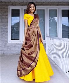 Bridal Mehendi Outfits, Kanjeevaram Lehenga, भारतीय दुल्हन संबंधी, Happy Deepavali, Saree Yellow, Saree Drapes, डिजाइनर कपड़े, Draping Styles