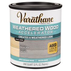 a can of varothane weathered wood paint