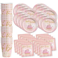 Make your special someone's 60th birthday bash a blast with this pink & gold tableware kit! You'll get dessert plates, napkins, and cups for 16 guests, so there's room to invite all the people you love. Celebrate in style with no cleanup hassle -- so you can focus on cheers-ing in the new decade!' Pink Gold Party, Pink And Gold Birthday, Pink And Gold Birthday Party, Gold Birthday Party, Gold Birthday, Party Tableware, Birthday Party Supplies, Pink And Gold, Napkins