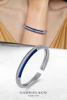 Enamel - 925 Sterling Silver Bujukan White Sapphire Bar Split Bangle Bracelet with Navy Blue Enamel
BG5025EBSVJWS