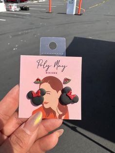 a person holding up a card with minnie mouse ears on it's ear and the words, pepy mary