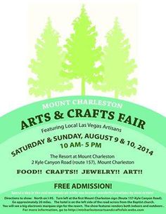 an event poster for the mount charleston arts and crafts fair, featuring trees on a hill