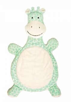 a stuffed giraffe with a green and white pattern