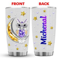 two cups with the same design on them, one has an owl and the other has stars