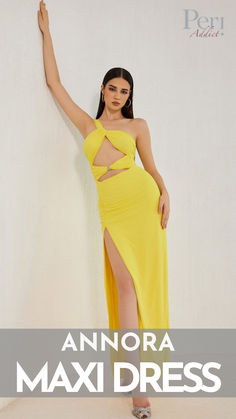 Embrace elegance in our Annora One Shoulder Mesh Slit Maxi Dress in yellow. This stunning dress combines one shoulder styling and a mesh slit, exuding sophistication for any occasion. Whether it's a formal dinner or an intimate gathering, the Annora Dress in yellow radiates timeless natural beauty. Make a statement and create an unforgettable look with Annora from Peri Addict. #OneShoulderDress #MaxiDress #MeshSlitGown #ElegantFashion #YellowDress #PeriAddict Denim Style Casual, Small Gathering, Cutout Maxi Dress, Black Tie Gala, Resort Dresses, Beach Vacations, Formal Dinner, Half Skirt, Swimwear Dress