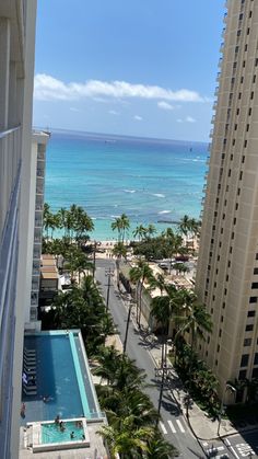 an aerial view of the beach and ocean from a high rise apartment building in miami