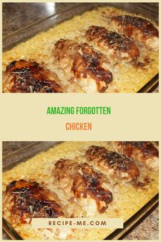 two pictures of chicken in a pan with the words amazing forgottenn written on it