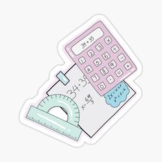 a pink calculator sticker sitting on top of a ruler