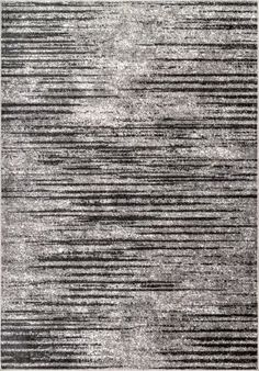 a black and white rug with stripes on it