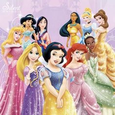 the disney princesses are all dressed up in their dresses