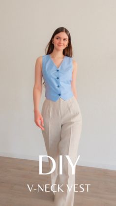 A look into Old Hollywood iconic style, elegant class, and exquisite craft will take you to this Marlene vest with its beautiful structure and flattering shape 🩵 Free Vest Pattern, Vest Pattern Sewing, Stylish Sewing Patterns, Sewing Dresses For Women, Elegant Vest, Sewing Challenge, Women's Sewing Pattern, Crop Top Pattern, Modern Sewing Patterns