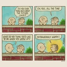 a comic strip with peanuts saying, do you ever think about the future linus?