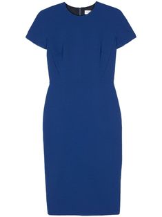 royal blue round neck short sleeves fitted waistline straight hem full lining rear two-way zip fastening mid-length Short Sleeve Midi Dress For Office With Flattering Silhouette, Blue Short Sleeve Midi Dress For Work, Classic Blue Sheath Midi Dress, Elegant Blue Short Sleeve Knee-length Dress, Elegant Blue Midi Short Sleeve Dress, Elegant Blue Short Sleeve Midi Dress, Blue Short Sleeve Midi Dress For Formal Occasions, Elegant Blue Cap Sleeve Dress, Short Sleeve Dresses With Structured Shoulders For Work