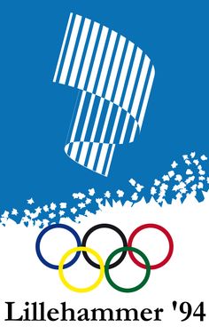 an olympic poster with the logo for the winter olympics in front of snow covered ground