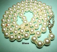 "32\" Long White Glass Pearl Necklace, Extender Chain & Elegant, Fancy Textured Focal Bead Accents, Glam Wedding or Costume Pearls   the pearls are each 3/8\" or 8 MM in size. 32\" or 81.28cm Never used, in my storage , Nice shiny even luster, no damages anywhere IMMACULATE The focal tiny beaded pearls have a very pretty, very fem touch.. long, Glam and pretty   Note to Customers:  I ONLY ship to Your paid ETSY invoiced  ADDRESS All my vintage items are sold in 'AS IS' condition. I DO SHIP Inter Pretty Notes, Necklace Extender, Vintage Necklaces, Glam Wedding, Focal Bead, White Glass, Vintage Necklace, Wedding Bridal, Pearl Necklace