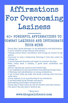 the front cover of affirmationss for overcoming lazyness, with an image of a