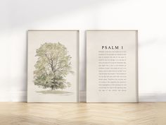 two framed art prints with the names of different trees