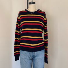 Brand New,!!! Last One Sw112 Preppy Long Sleeve Tops With Ribbed Cuffs, Navy Retro Top For Fall, Preppy Fall Tops With Ribbed Cuffs, Navy Preppy Sweater For Fall, Vintage Navy Sweater With Long Sleeves, Vintage Navy Top For Fall, Navy Vintage Long Sleeve Sweater, Preppy Crew Neck Sweater For Fall, 80's Clothes