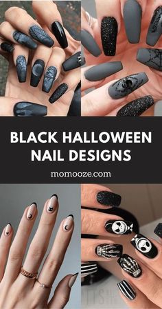 In this article are the most beautiful and amazing spring nail designs and colors that you can’t help but copy. #naildesigns #nailart #winternails #fallnails #amazingnails #fallnails #gelnails #acrylicnails #year #halloween #christmas #nailsideas2024 #nailtrends #nailtrend2024 Full Black Nails Acrylic, 2023 Halloween Nail Ideas, Black Nail Halloween Designs, Low Key Halloween Nails, Halloween Bat Nail Designs, Halloween Nails 2023 Trends, Spooky Halloween Nails Black, Holloween Nails Designs, Skeleton Nails Designs